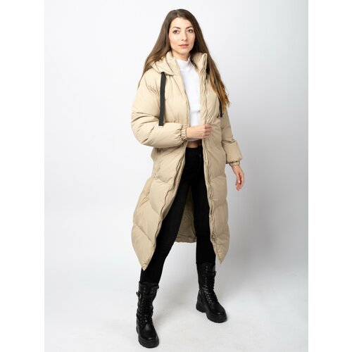 Glano Women's long quilted jacket - light beige Slike