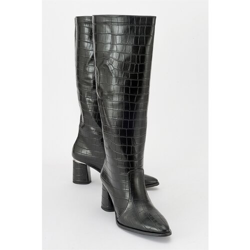LuviShoes BELIS Black Print Women's Heeled Boots Slike