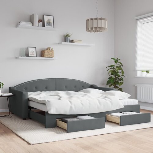 VidaXL Izvlečna dnevna postelja s predali temno siva 90x200 cm blago Slike