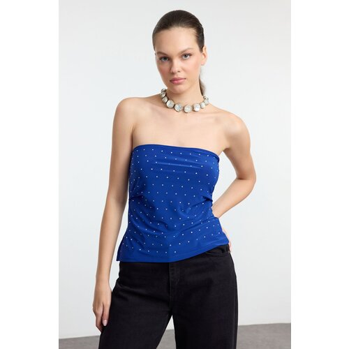 Trendyol Saxe Strapless Stone Printed Knitted Blouse Slike