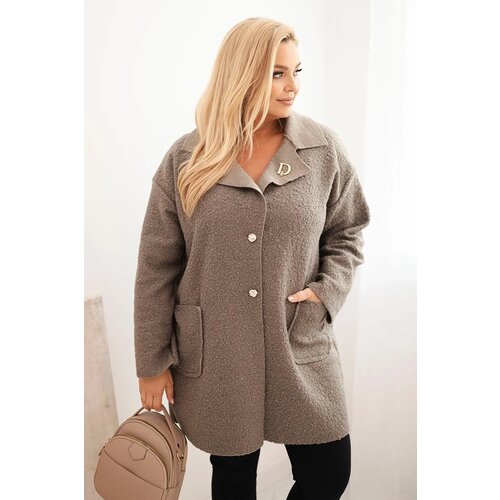 Kesi Włoski Plus Size women&amp;#039;s coat shearling with wool and pockets fango Slike