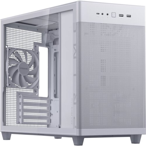 Asus Prime AP201 Tempered Glass MicroATX Case White - stylish 33-liter MicroATX case with tool-free side panels, with support for 360 mm coolers, graphics cards up to 338 mm long, and standard ATX PSUs - 90DC00G3-B39010 Slike