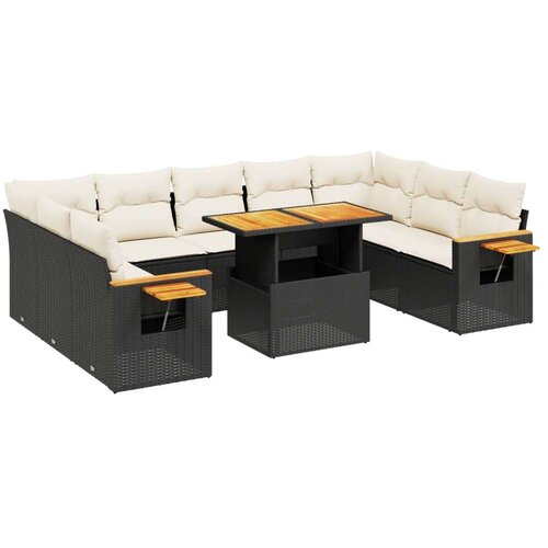 VidaXL 11-dijelni set vrtnih sofa od poliratana s jastucima crni Slike