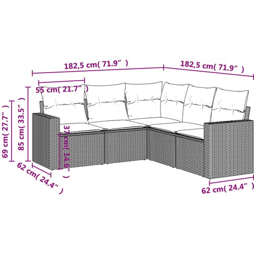  5-dijelni vrtni set sofa s jastucima bež od poliratana Slike
