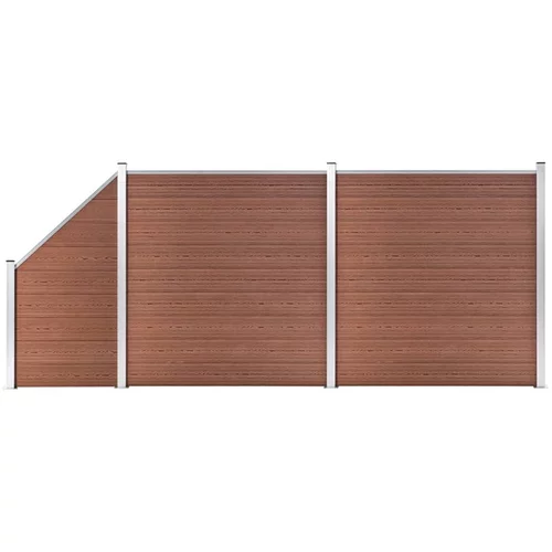  WPC ograjni paneli 2 kvadratna + 1 poševni 446x186 cm rjavi