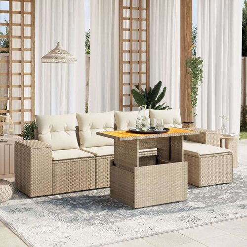VidaXL 6-dijelni set vrtnih sofa s jastucima bež od poliratana Slike
