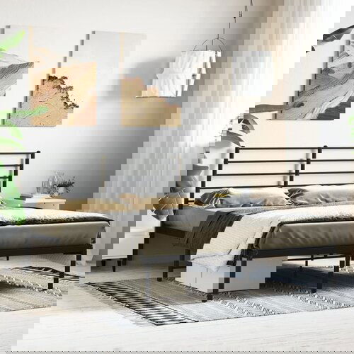 VidaXL Metalni okvir za krevet s uzglavljem crni 150x200 cm Slike