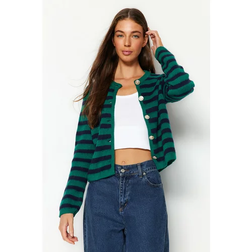 Trendyol Green Soft Textured Striped Knitwear Cardigan