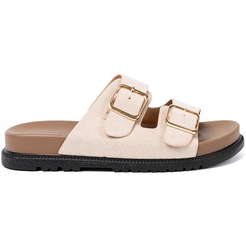 Shelvt Stylish light beige flip-flops with suede trim Slike