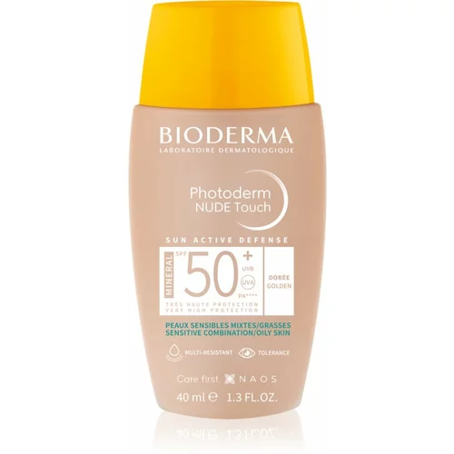 Bioderma Photoderm Nude Touch mineralni fluid za sončenje za obraz SPF 50+ odtenek Golden 40 ml