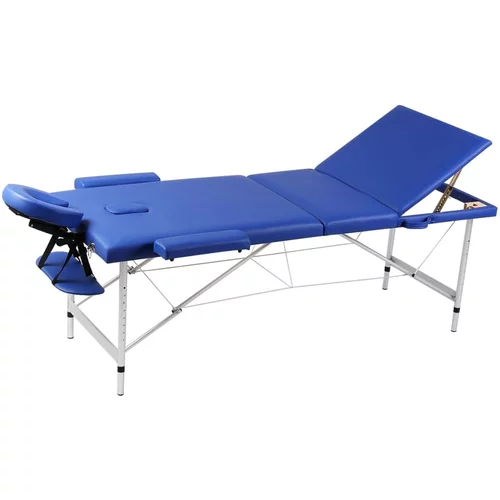 vidaXL Modra zložljiva masažna miza z 3 območji in aluminjastim okvirjem