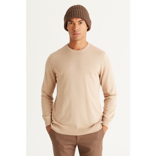 ALTINYILDIZ CLASSICS Men's Beige Melange Standard Fit Normal Cut Crew Neck Cotton Knitwear Sweater. Slike
