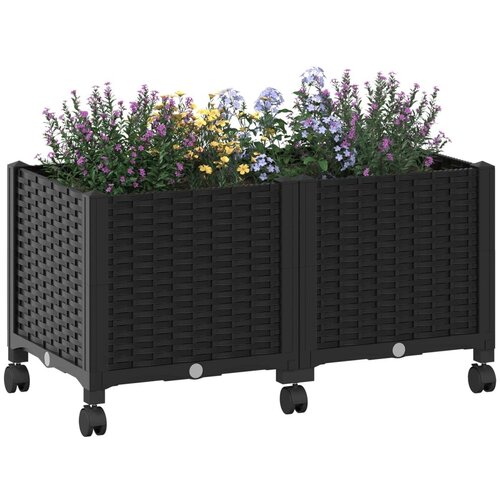  Vrtni saksija s kotačima Crna 80 x 40 x 44 cm PP - Crna 80 x 40 x 38 cm s kotačima Slike