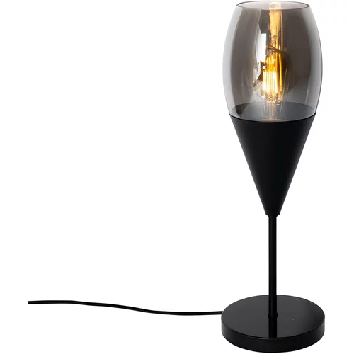 QAZQA Moderna namizna svetilka črna z dimljenim steklom - Drop