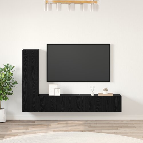 vidaXL Stenski TV kabinet s polico 4 pcs Črni hrast Konstruiran les Cene