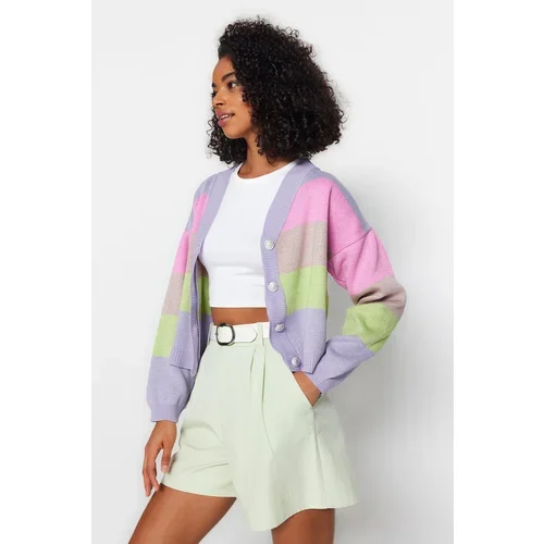 Trendyol Lilac Sparkling Threads Color-block Knitwear Cardigan