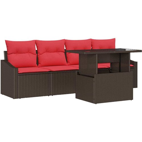 vidaXL Kavčna garnitura z blazino 5 pcs Rjava in rdeča Poly ratan, (5000138480) Cene