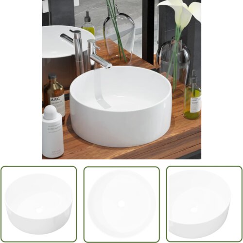 The Living Store Umivalnik Okrogel Keramičen Bele Barve 40x15 cm - Umivalnik, (21744806) Cene