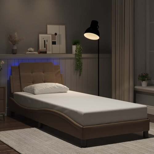  The Living Store Posteljni okvir z LED lučkami kapučino 90x200 cm umetno usnje - Posteljni Okvir, (21500912) Slike