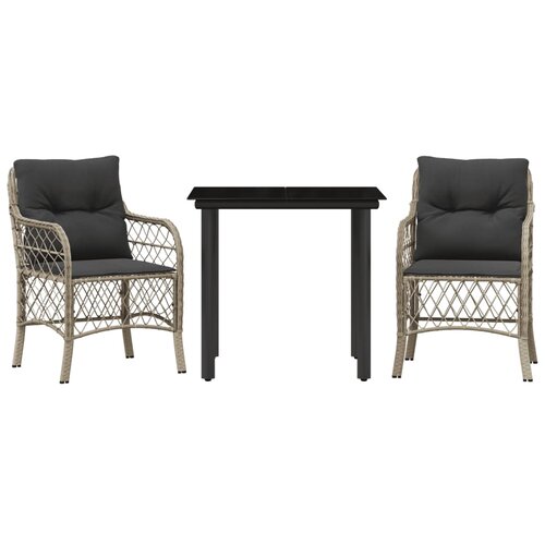  3-dijelni bistro set s jastucima svjetlosivi od poliratana Siva Dužina stola 80 cm Slike