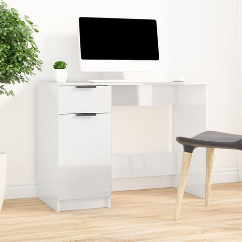 vidaXL Pisalna miza visok sijaj bela 100x50x75 cm konstruiran les Cene