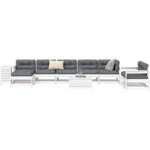  10-dijelni set vrtnih sofa bijeli od masivne borovine Slike