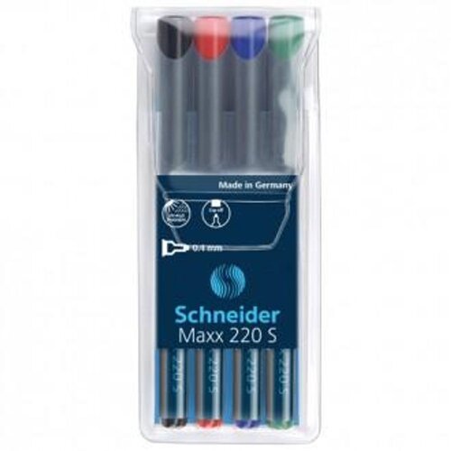Schneider Flomaster , permanent marker, OHP Maxx 220 S, 0,4 mm, set od 4 boje, PVC etui Slike