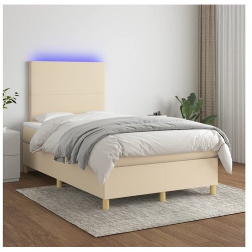  Box spring postelja z vzmetnico LED krem 120x200 cm blago Cene