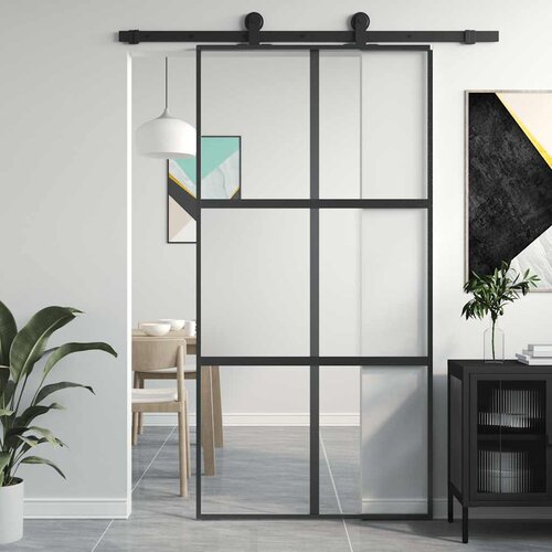  Klizna vrata crna 102,5x205 cm od kaljenog stakla i aluminija Cene