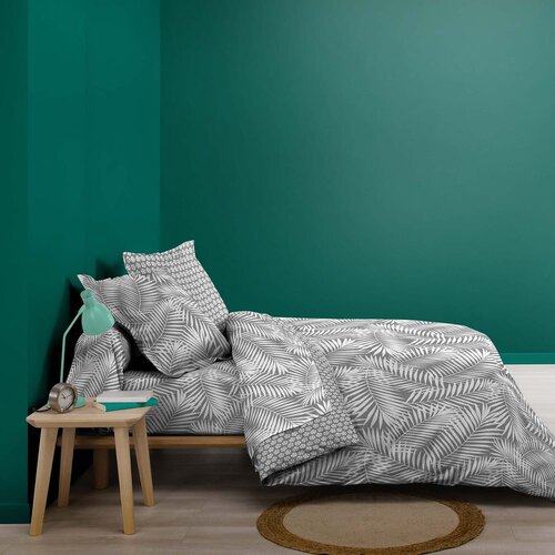 Douceur d int&amp;eacute;rieur Bijela/siva pamučna plahta s gumom 90x190 cm Botania &amp;ndash; Slike