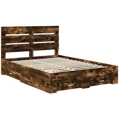  Krevetna konstrukcija s ladicama Dimljeni hrast 150 x 200 cm Smeđa 203 x 153 x 100 cm Slike