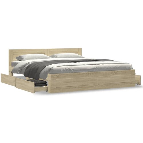 vidaXL Posteljni okvir z vzglavjem sonoma hrast 180x200 cm inž. les Cene