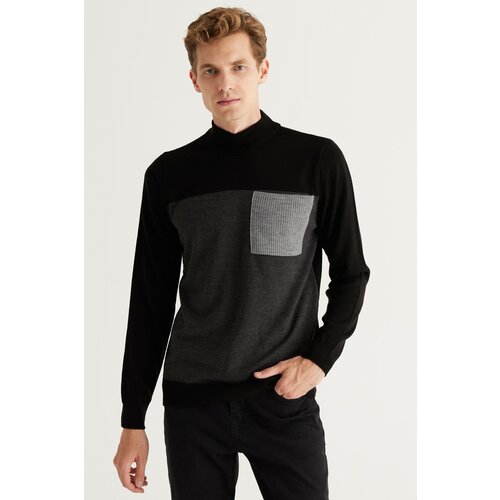ALTINYILDIZ CLASSICS Men's Black-Anthracite Standard Fit Normal Cut Half Turtleneck Knitwear Sweater Slike