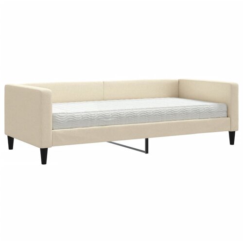  Dnevni krevet s madracem krem 90 x 200 cm od tkanine Slike