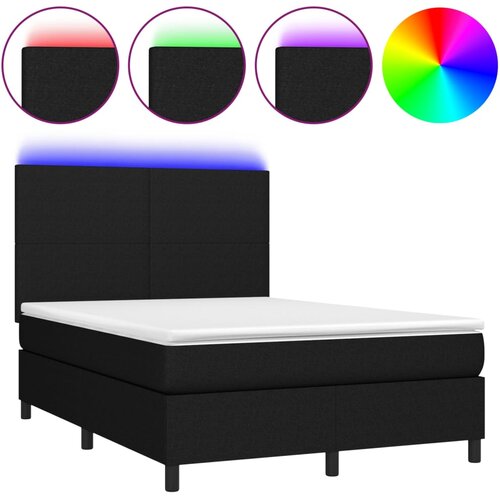 VidaXL Box spring postelja z vzmetnico LED črna 140x200 cm blago, (20790498) Slike