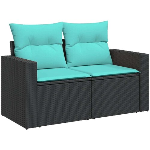  Vrtna garnitura - 9-dijelni set vrtnih sofa od poliratana s jastucima crni - Crna i plava kutna + stol + 3x srednja 1 Slike