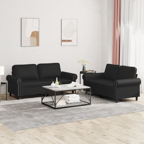  2-dijelni set sofa s jastucima crni od umjetne kože Cene