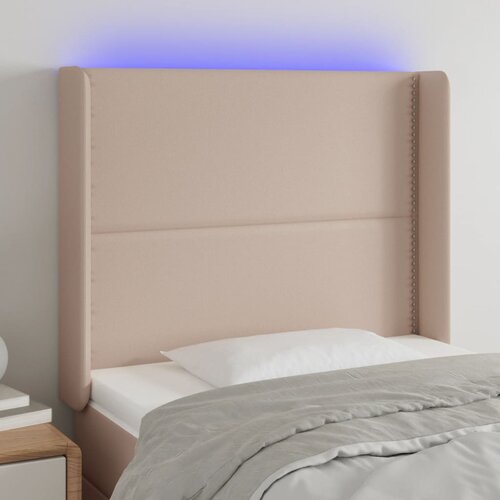 VidaXL LED posteljno vzglavje kapučino 93x16x118/128 cm umetno usnje Slike