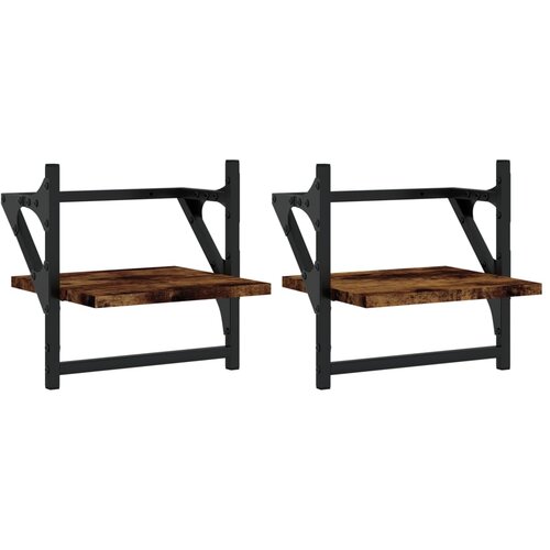 Maison Chic 2 kosi Stenske Police - Viseče police s prečkami dimljen hrast 30x25x30 cm, (21793430) Slike