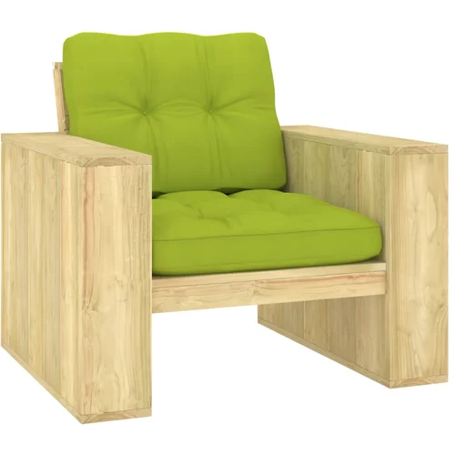  stolica s jarko zelenim jastucima impregnirana borovina