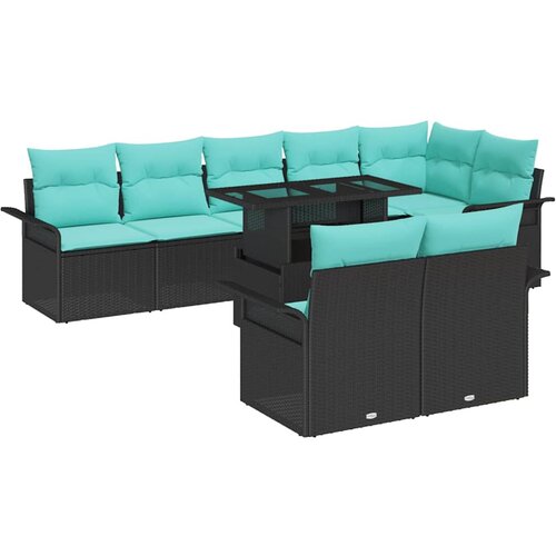 vidaXL Vrtna sedežna garnitura z blazino 9 pcs Črna Poly ratan, (5000135223) Cene