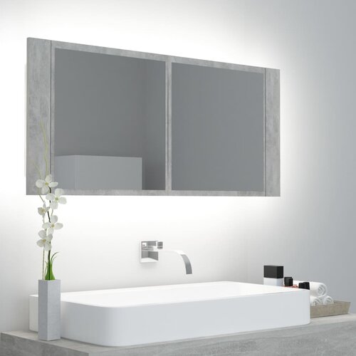 VidaXL LED kopalni&amp;scaron;ka omarica z ogledalom betonsko siva 100x12x45 cm Slike