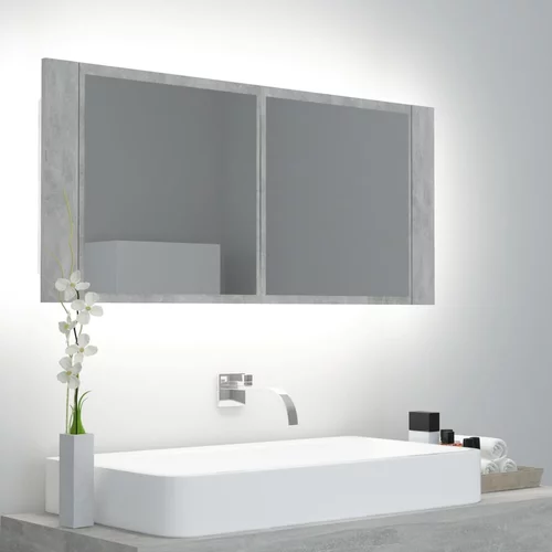 vidaXL LED kopalniška omarica z ogledalom betonsko siva 100x12x45 cm