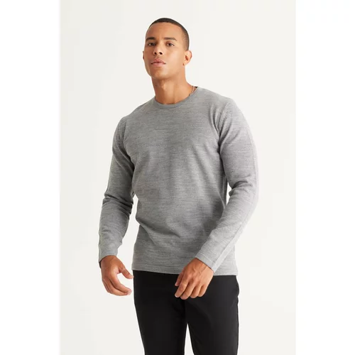 AC&Co / Altınyıldız Classics Men's Gray Melange Standard Fit Normal Cut Crew Neck Knitwear Sweater.