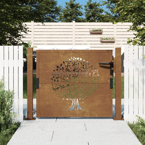 vidaXL vrtna vrata 105x105 cm corten jeklo dizajn drevesa Cene