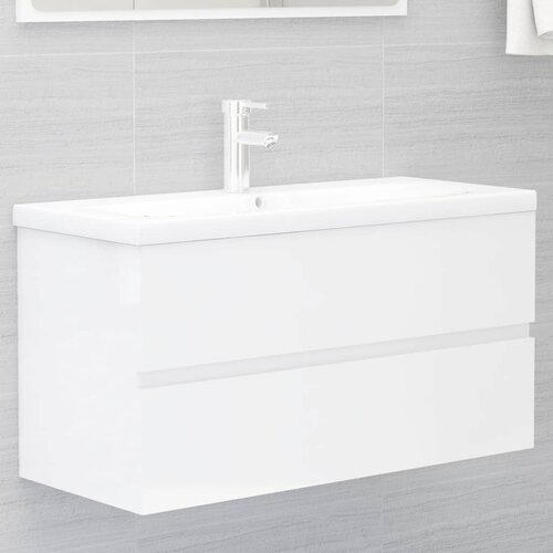 VidaXL Omarica za umivalnik visok sijaj bela 90x38,5x45 cm iverna pl. Slike
