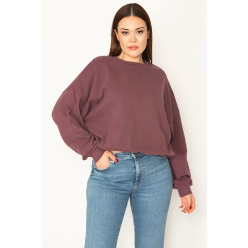 Şans Women's Plus Size Colored 3-Thread Inline Raised Elastic Hem Sweatshirt
