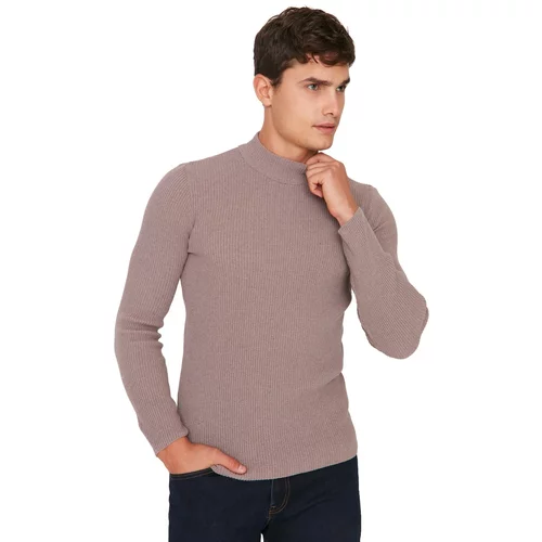 Trendyol Mink Men's Fitted Slim Fit Half Turtleneck Corded Knitwear Sweater
