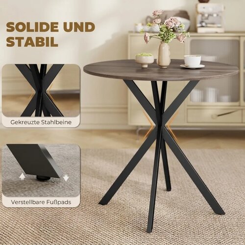  Okrugli kuhinjski stol 80 cm kompaktna ploča iverica metal smeđa Slike