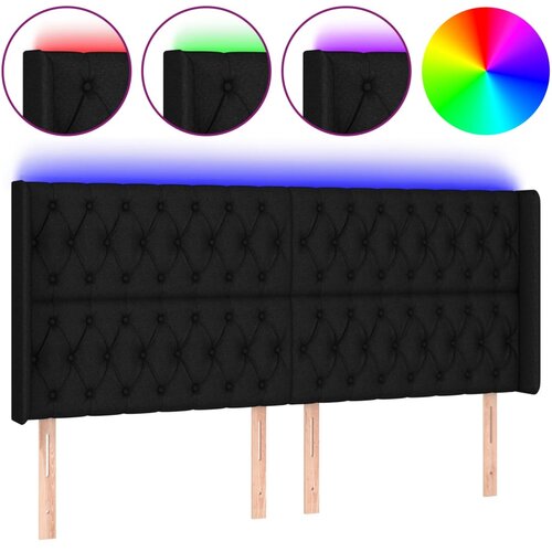  LED uzglavlje crno 183 x 16 x 118/128 cm od tkanine Slike